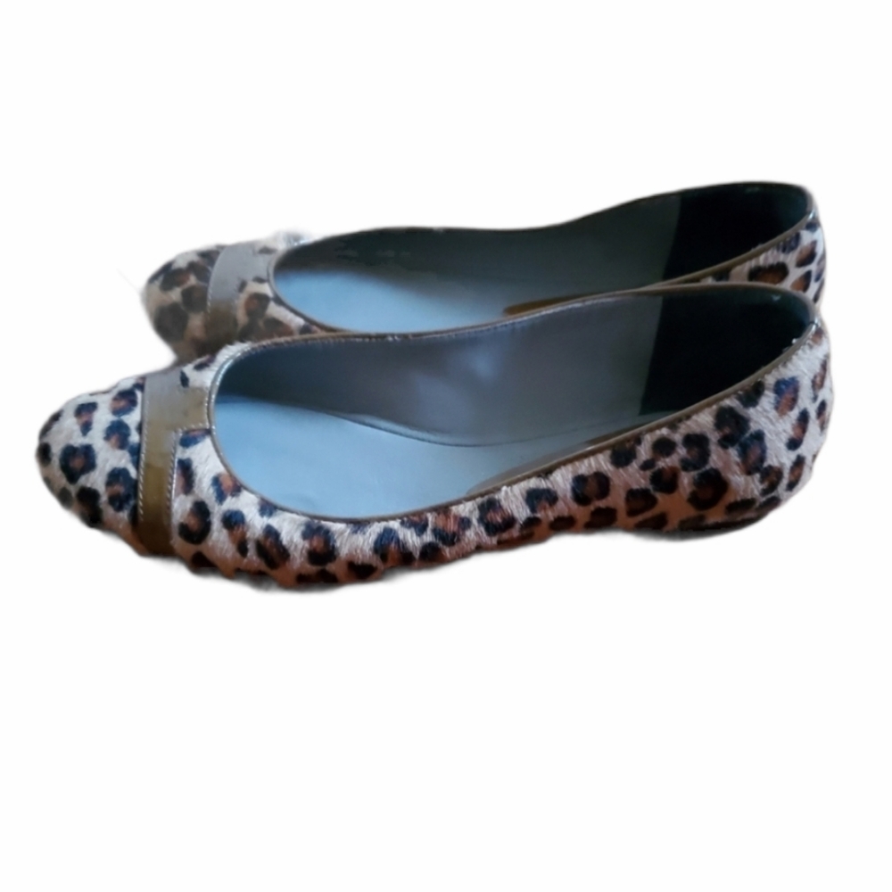 Theory Leopard Print Calf Hair Ballerina Slip On Leather Flats Size 36